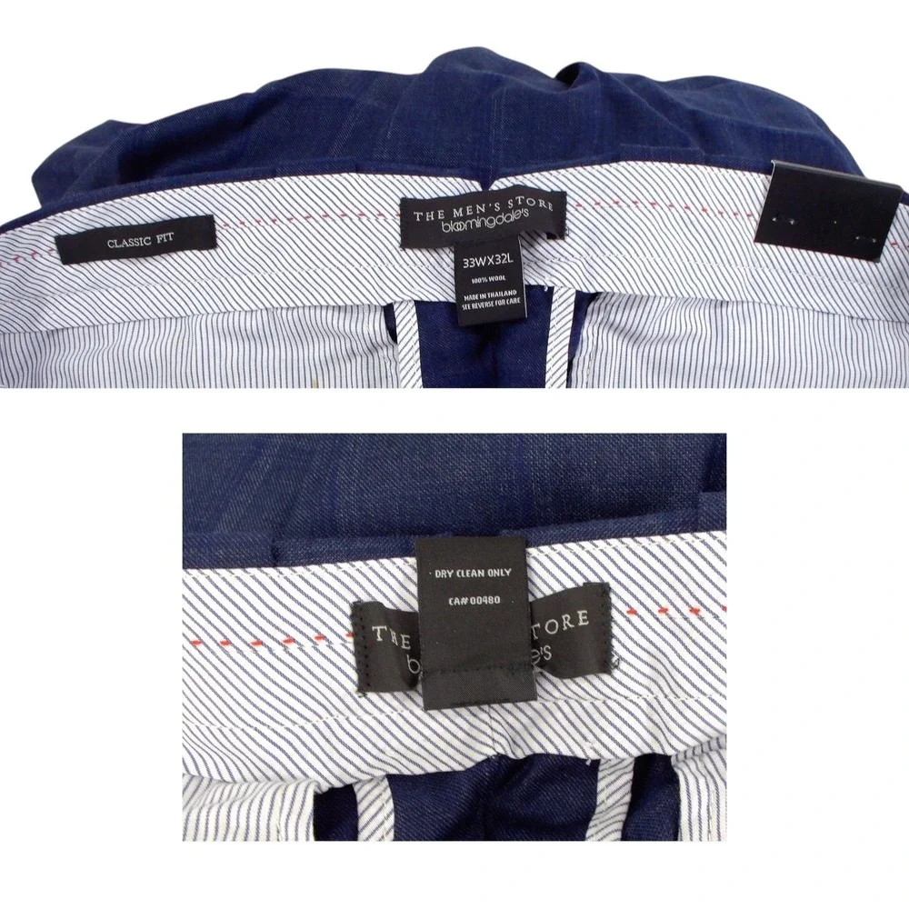 The Mens Store Bloomingdales Dress Pants Classic Fit Tonal-Check Wool Navy 33x32